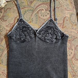 Black Lace Knit Tank Top